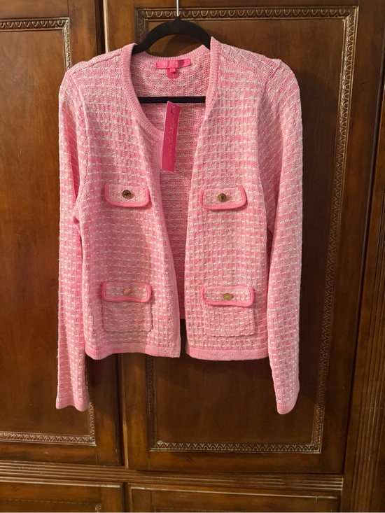 Lilly Pulitzer Jackets & Blazers - Lilly Pulitzer Pink Tweed Open Front Pocket Cardigan